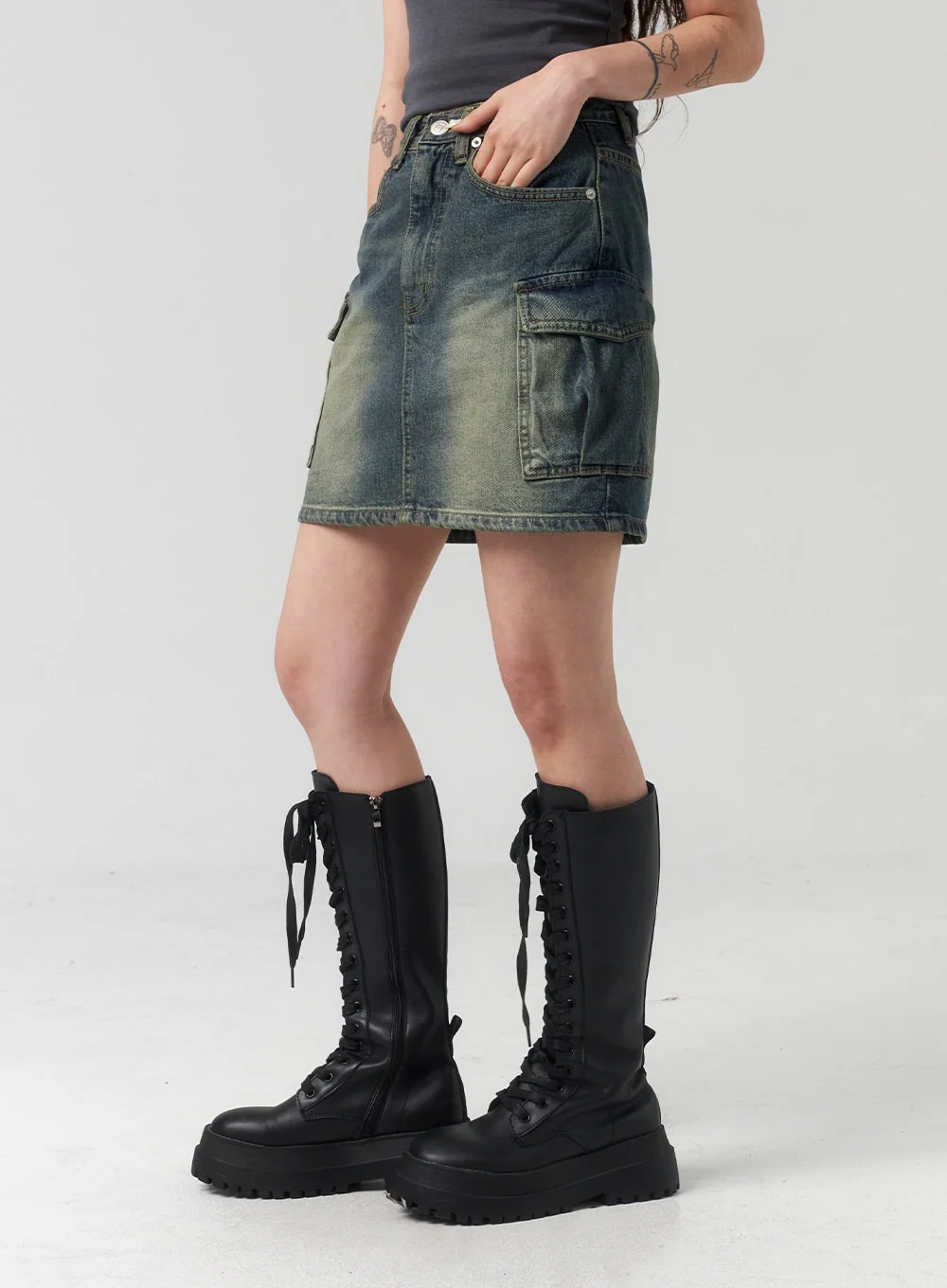 Mini Cargo Denim Skirt CL318 - Image 9