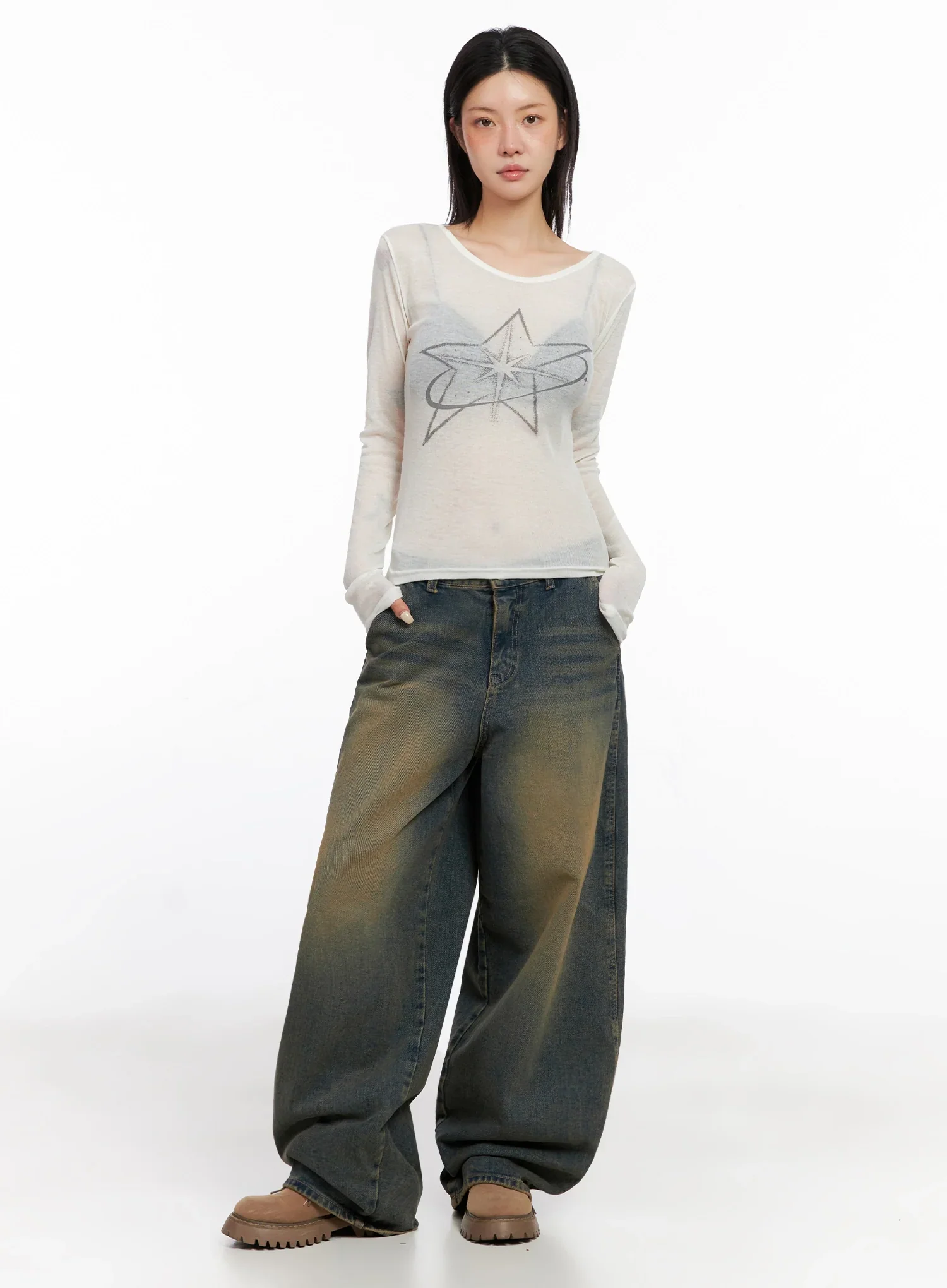 Minju Vintage Washed Baggy Jeans IS508 - Image 8