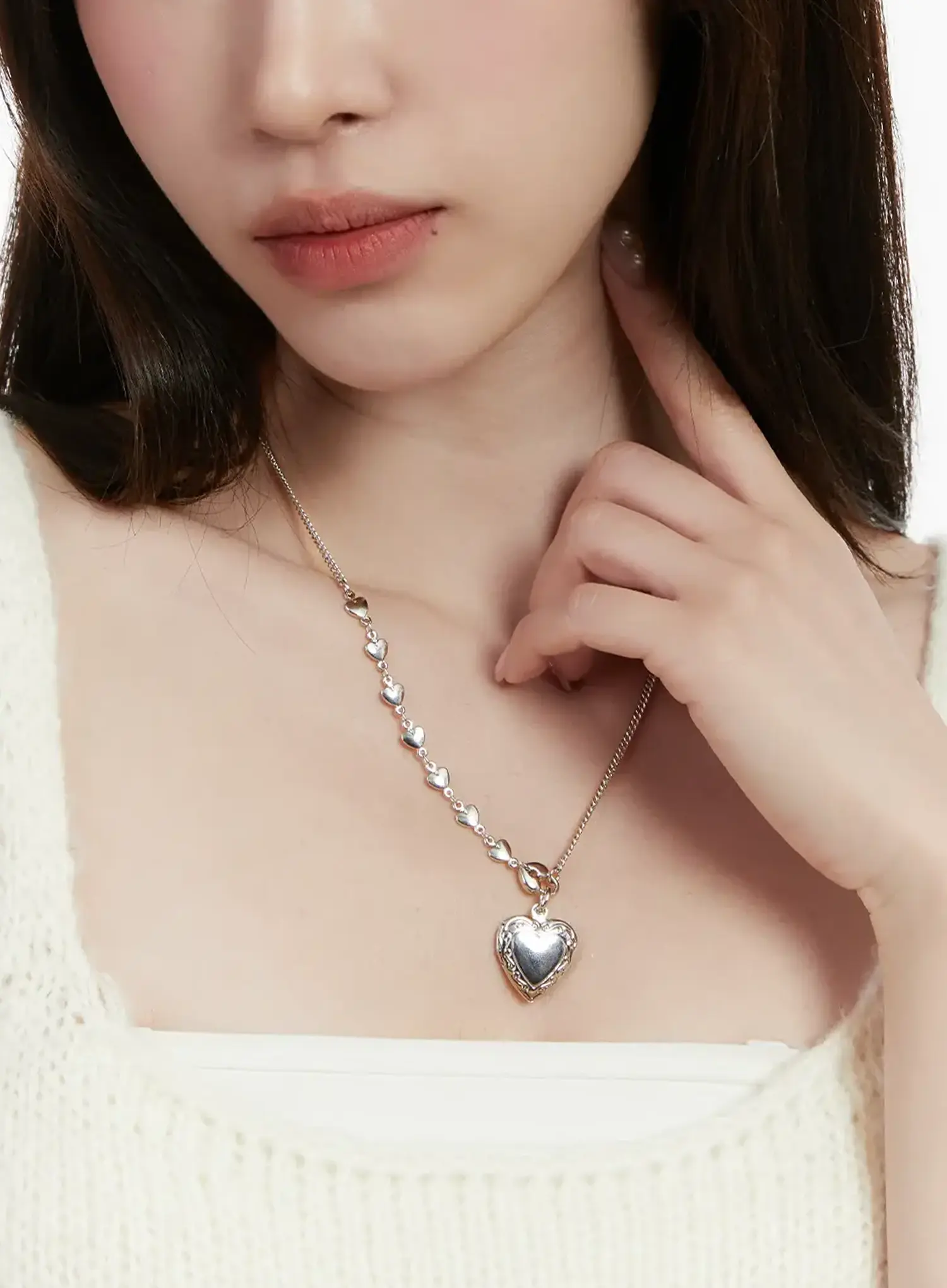 Mixed Chain Heart Necklace ID529 - Image 4