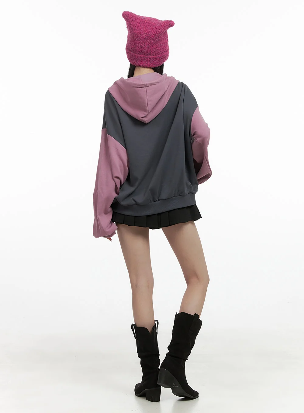Mixed Color Oversized Zip-Up Hoodie OO401 - Image 4