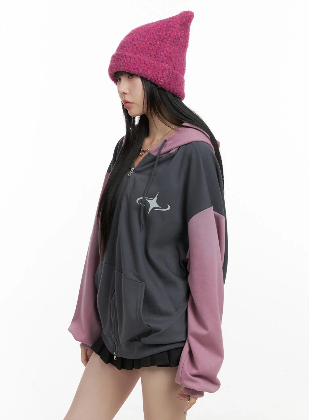 Mixed Color Oversized Zip-Up Hoodie OO401 - Image 5