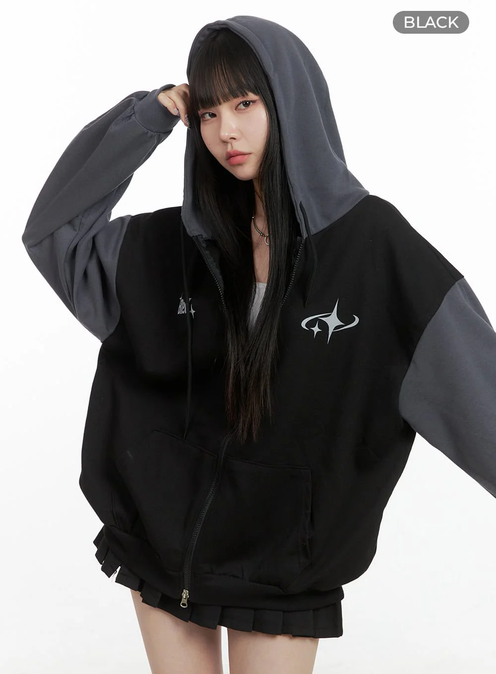 Mixed Color Oversized Zip-Up Hoodie OO401 - Image 9