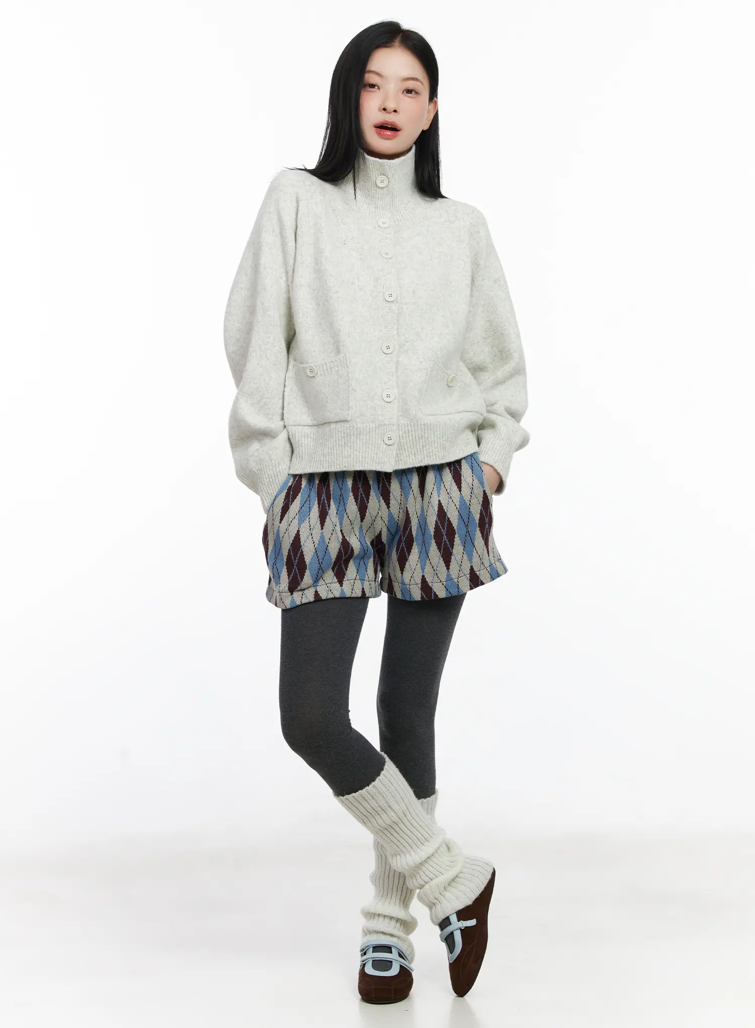 Mock Neck Buttoned Knit Cardigan CJ520 - Image 2