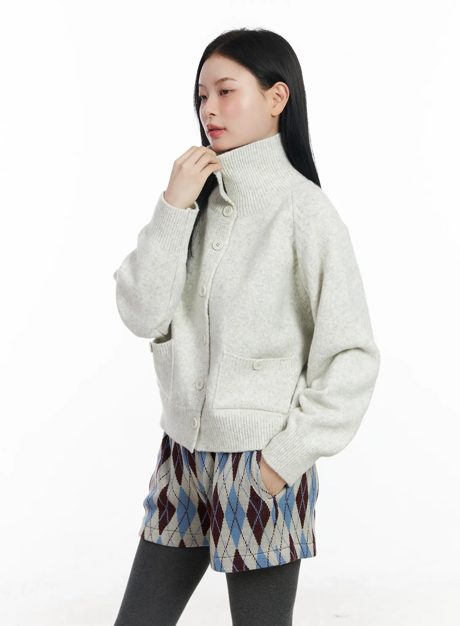 Mock Neck Buttoned Knit Cardigan CJ520 - Image 4