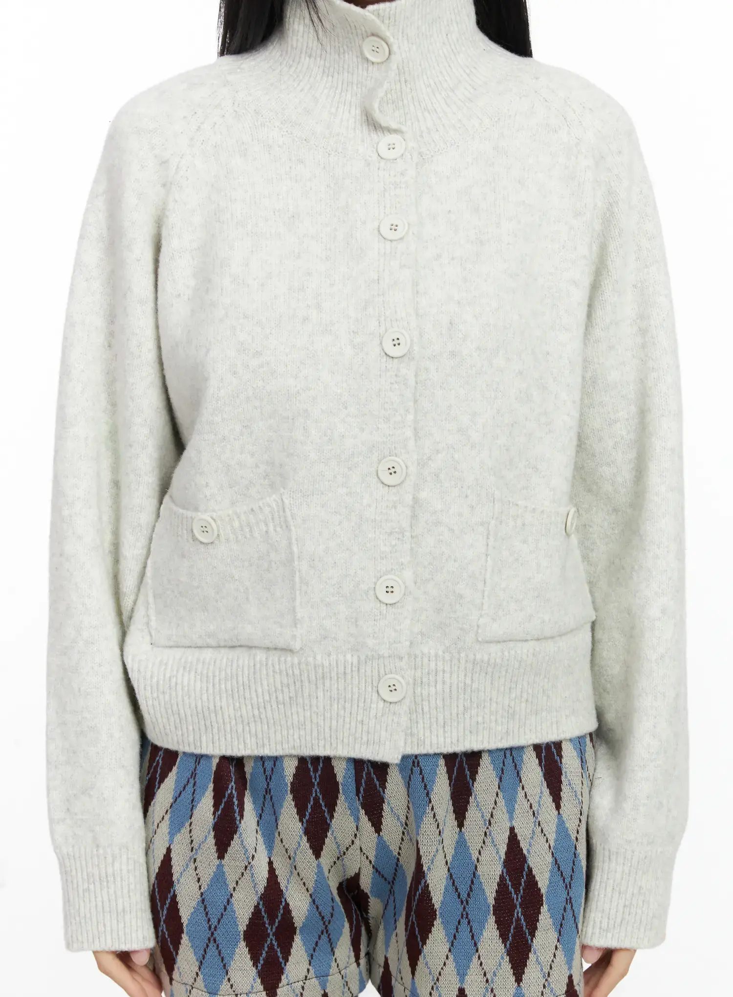 Mock Neck Buttoned Knit Cardigan CJ520 - Image 5
