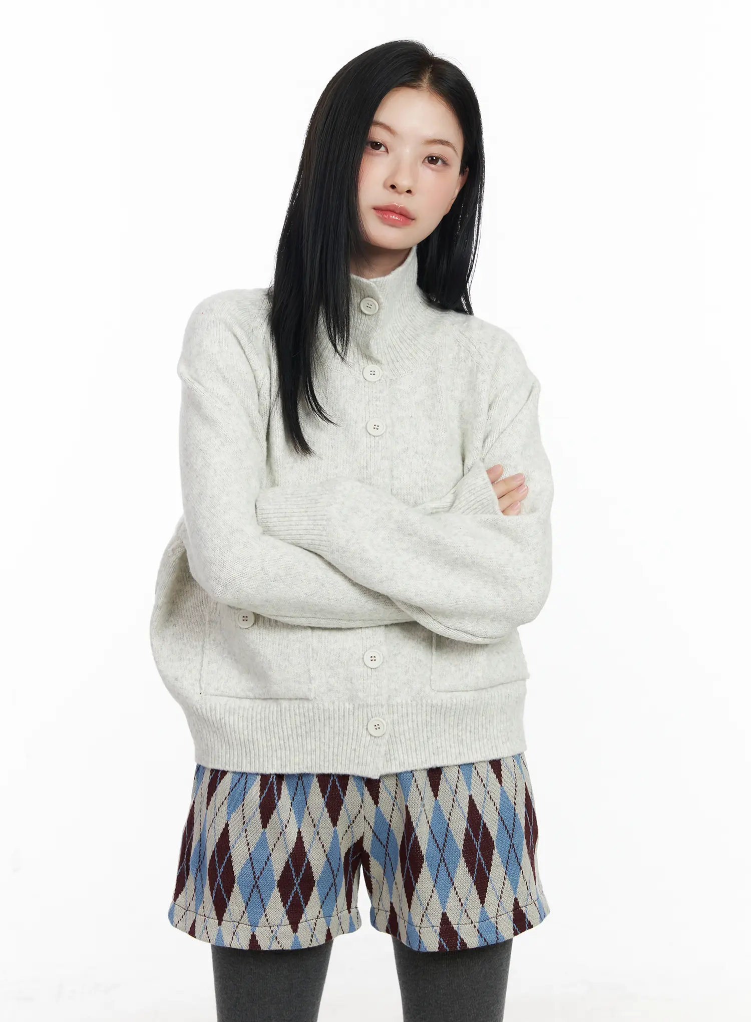 Mock Neck Buttoned Knit Cardigan CJ520 - Image 6