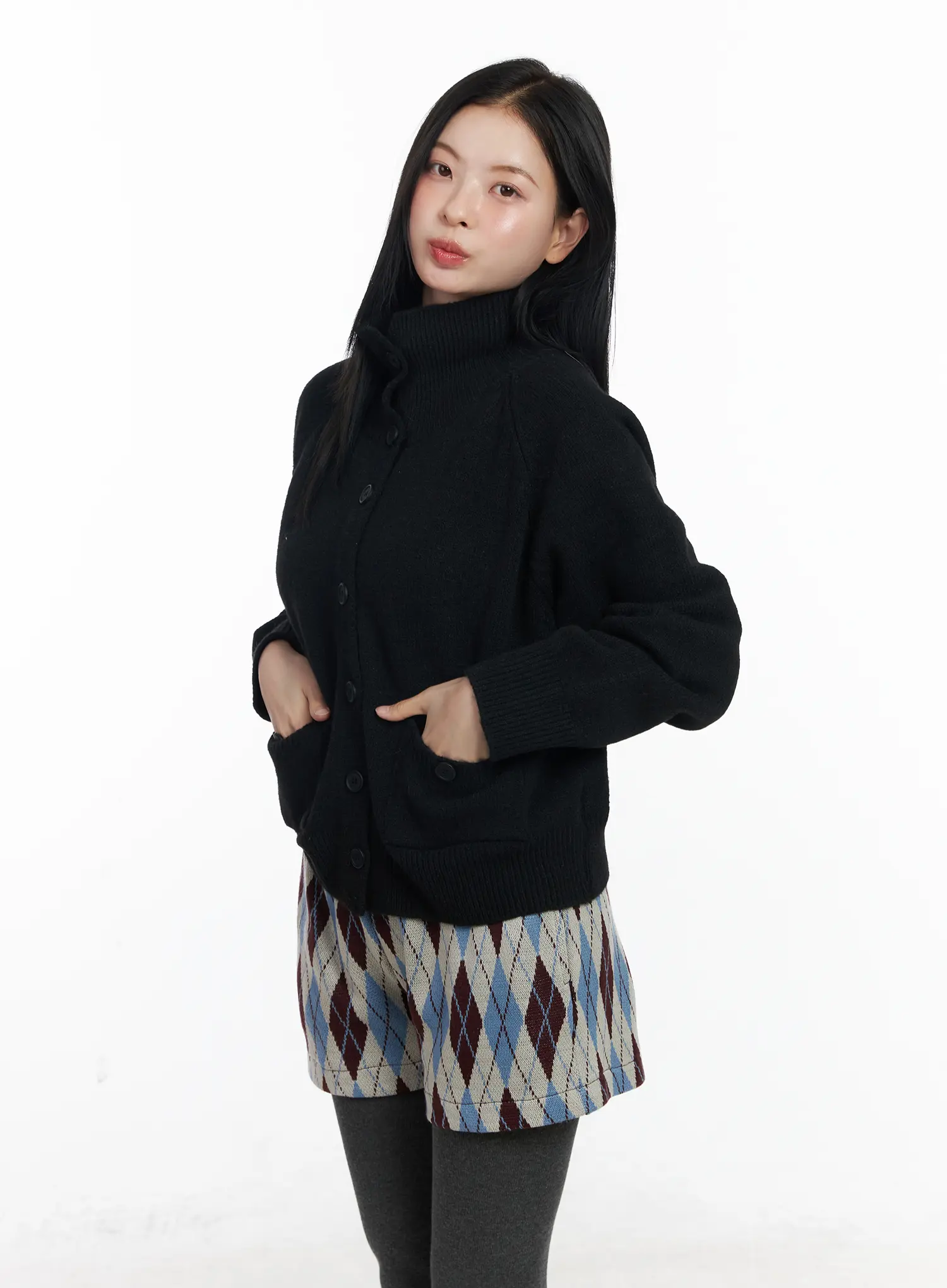 Mock Neck Buttoned Knit Cardigan CJ520 - Image 7