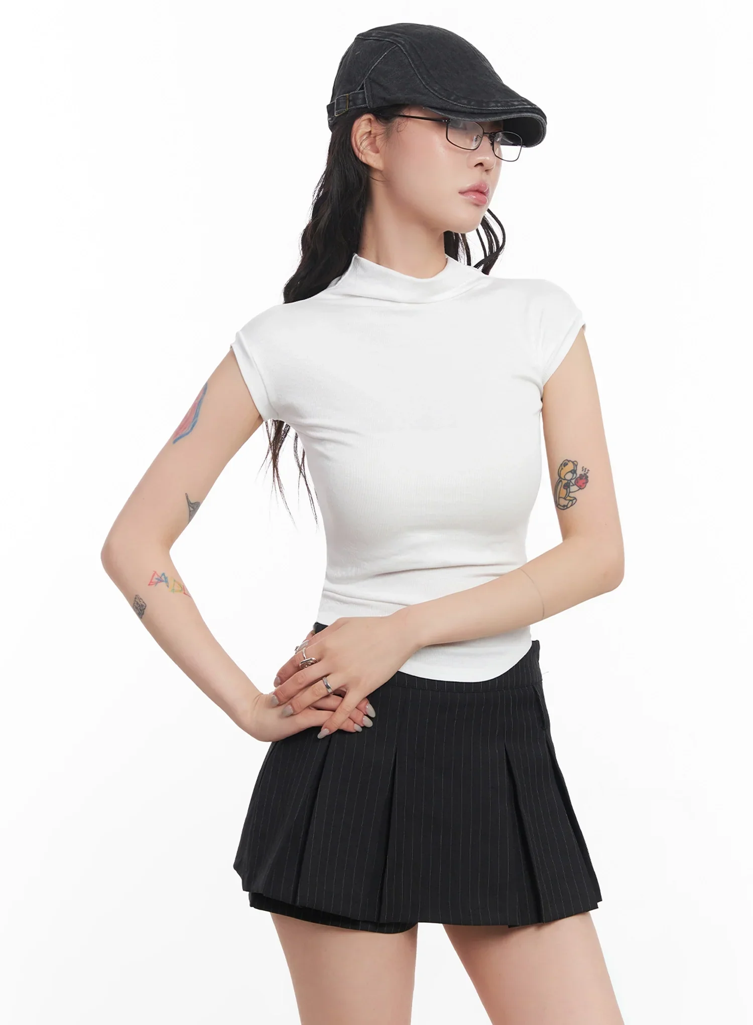 Mock Neck Fitted Short-Sleeve Top IC503 - Image 14