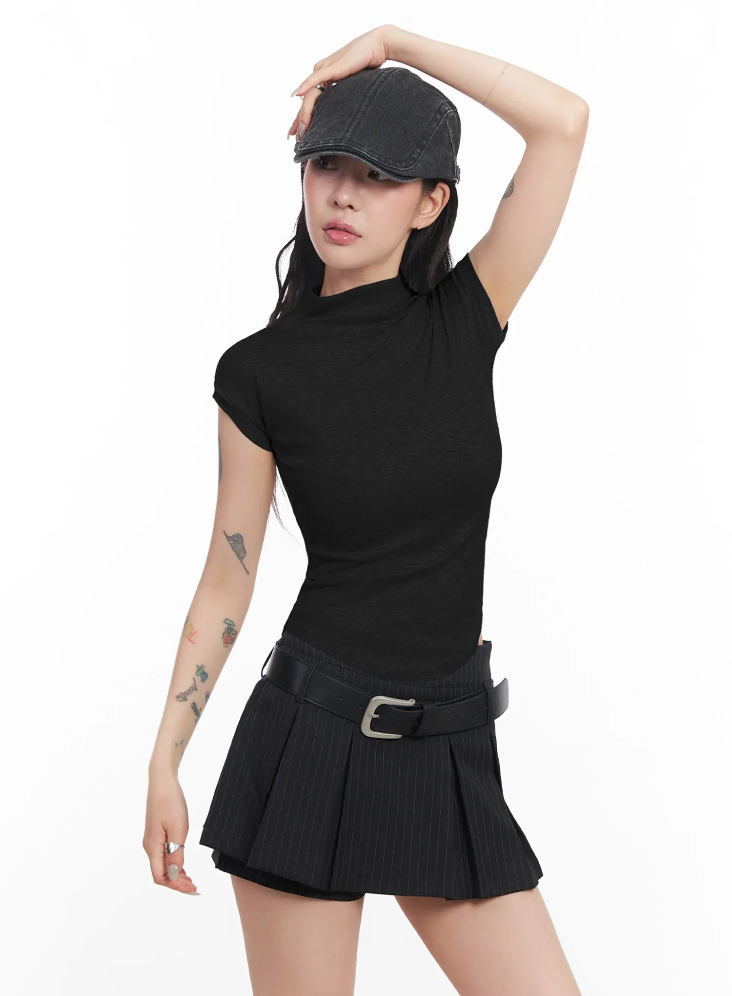 Mock Neck Fitted Short-Sleeve Top IC503 - Image 16