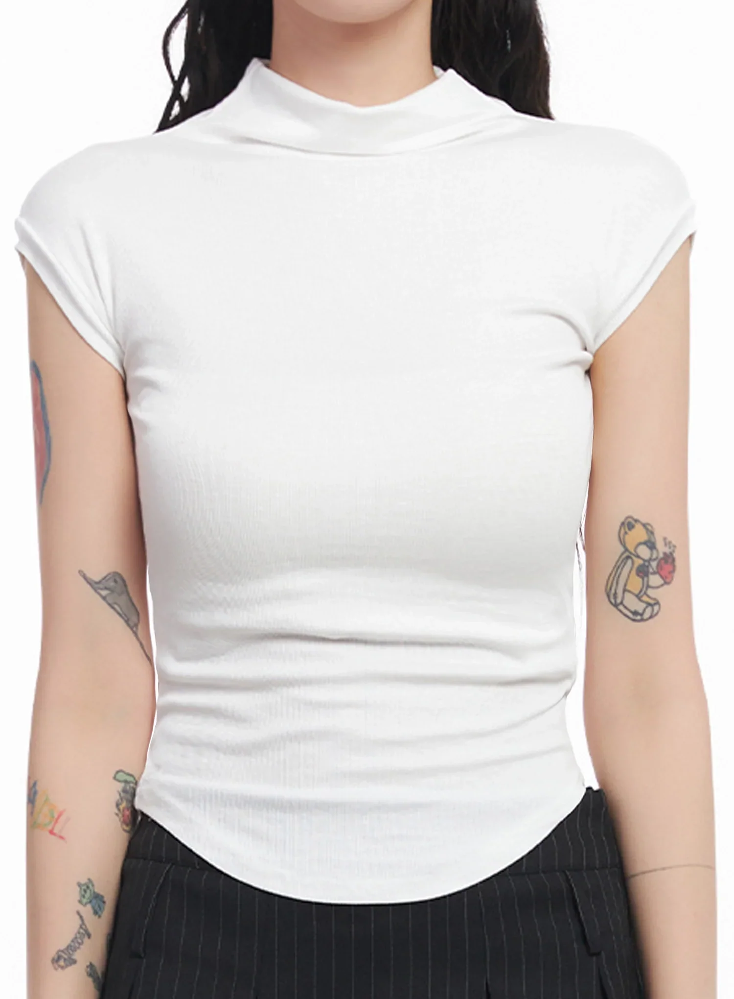 Mock Neck Fitted Short-Sleeve Top IC503 - Image 3