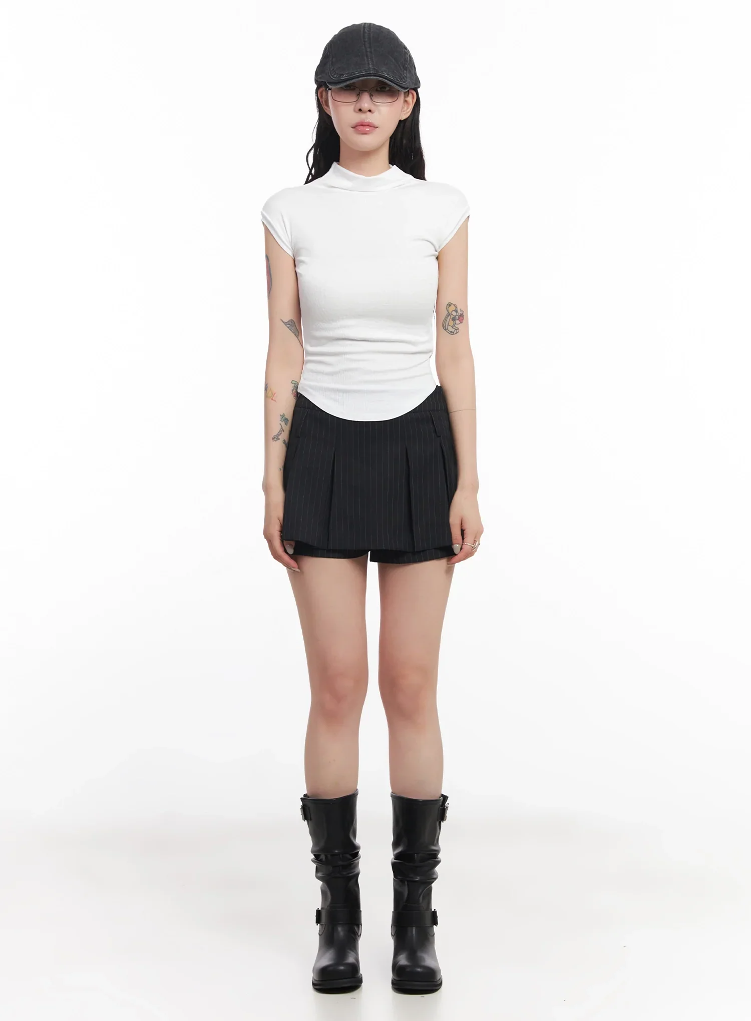 Mock Neck Fitted Short-Sleeve Top IC503 - Image 4