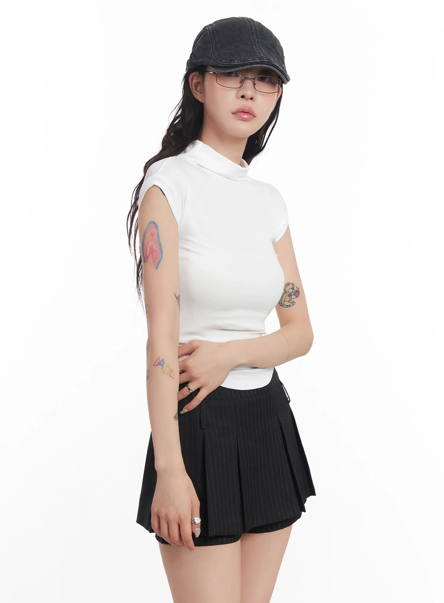 Mock Neck Fitted Short-Sleeve Top IC503 - Image 6