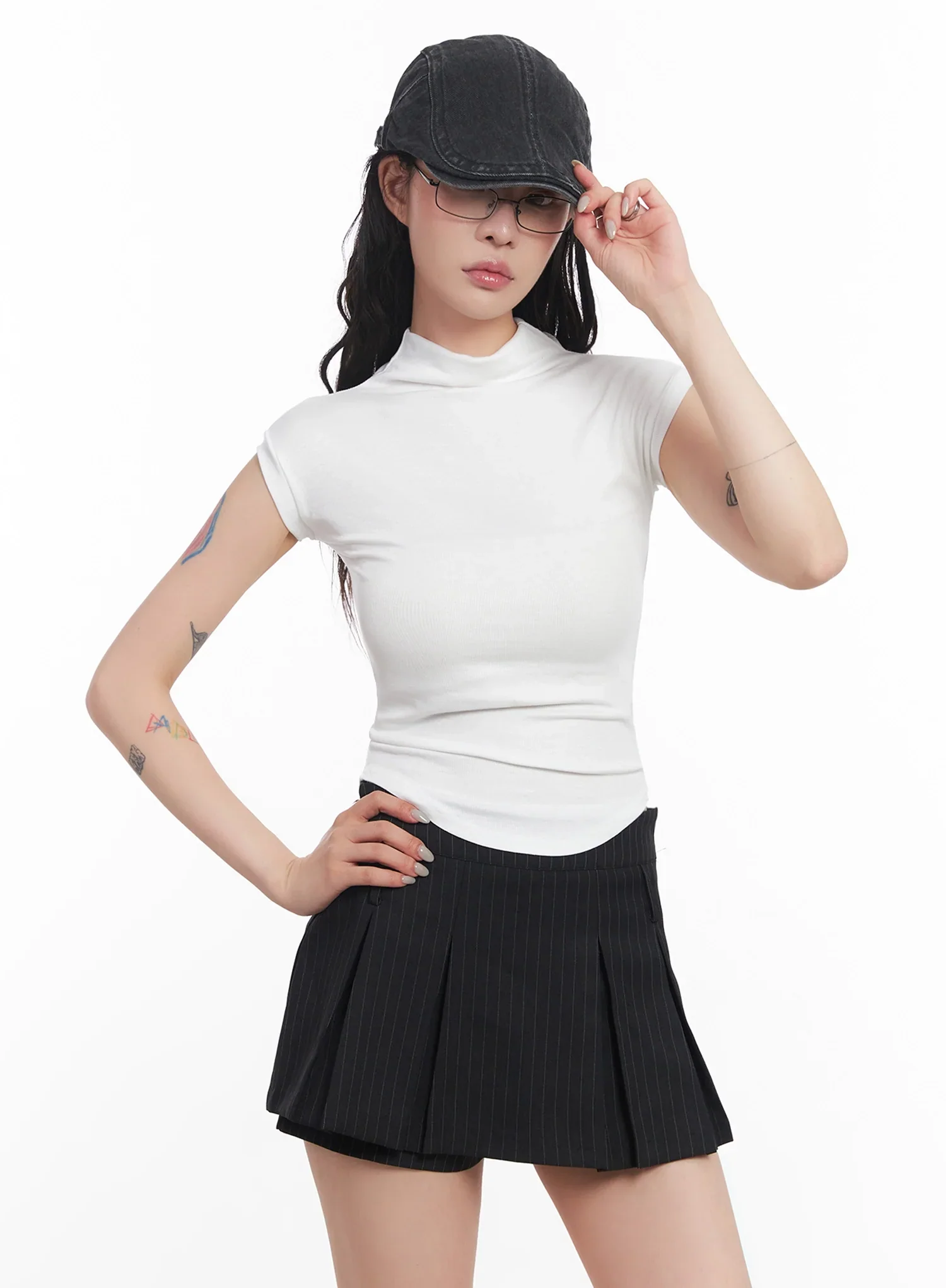 Mock Neck Fitted Short-Sleeve Top IC503 - Image 7