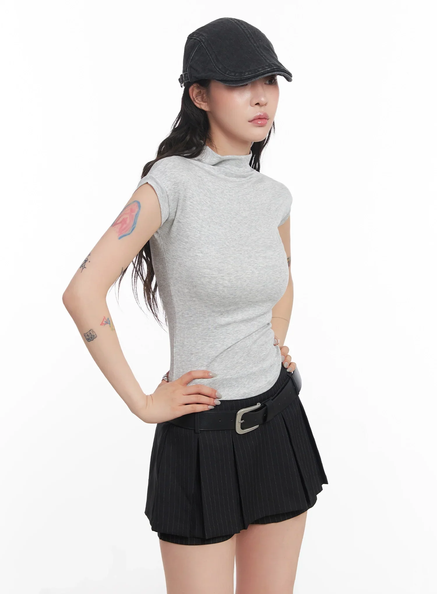 Mock Neck Fitted Short-Sleeve Top IC503 - Image 9