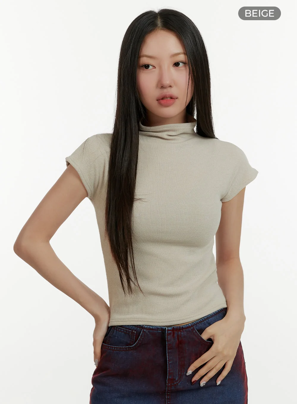 Mock Neck Short Sleeve Crop Tee CY408 - Image 10