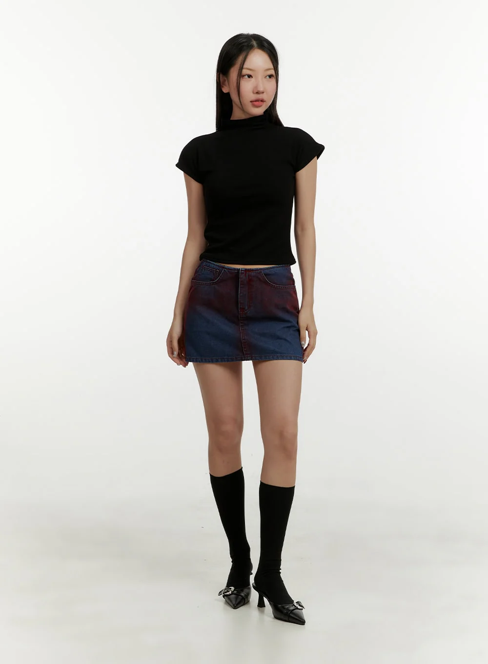 Mock Neck Short Sleeve Crop Tee CY408 - Image 2