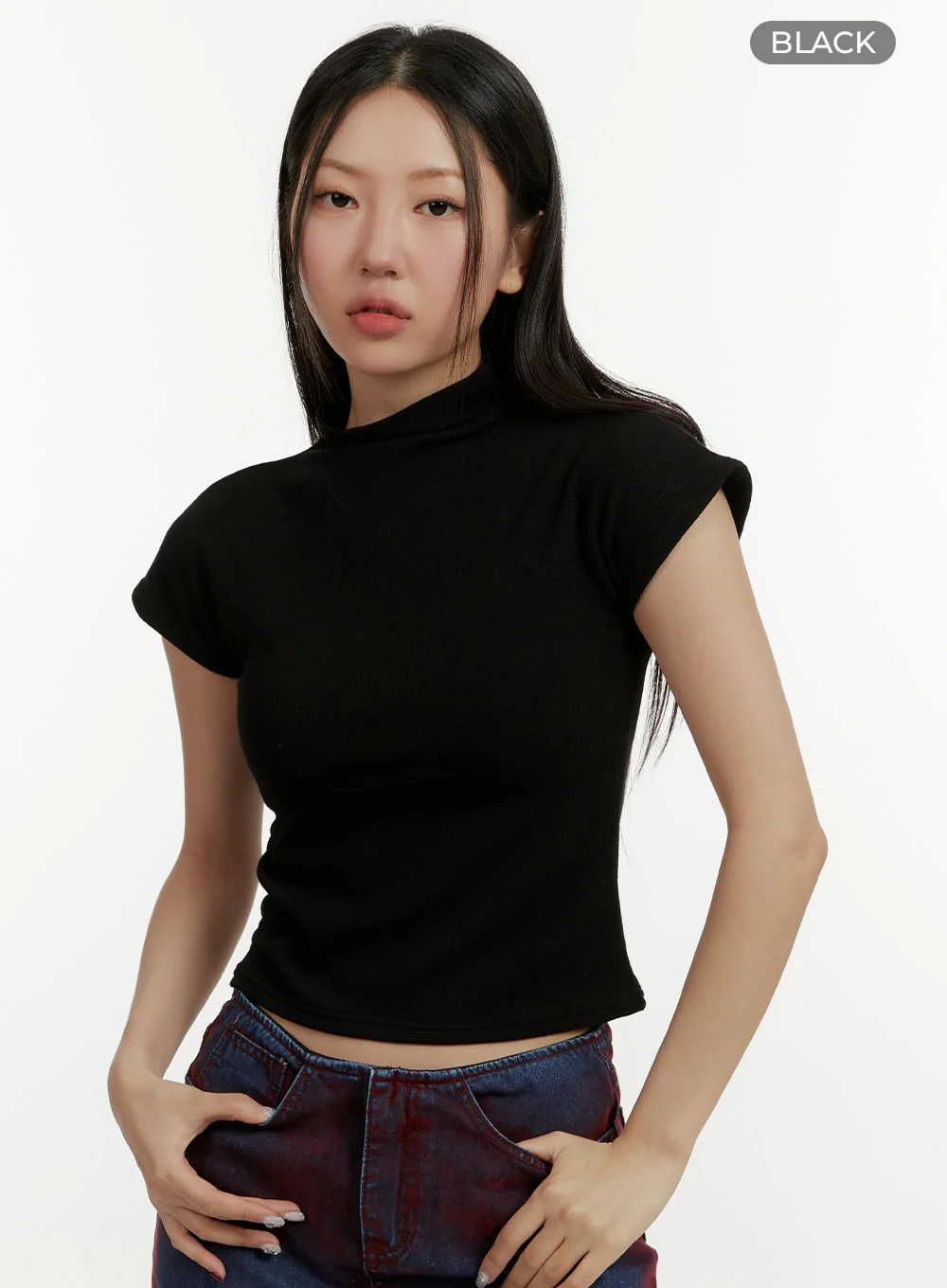 Mock Neck Short Sleeve Crop Tee CY408 - Image 8