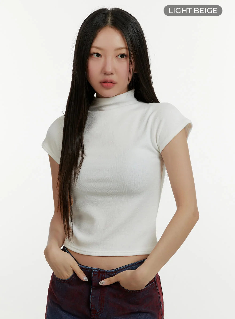Mock Neck Short Sleeve Crop Tee CY408 - Image 9