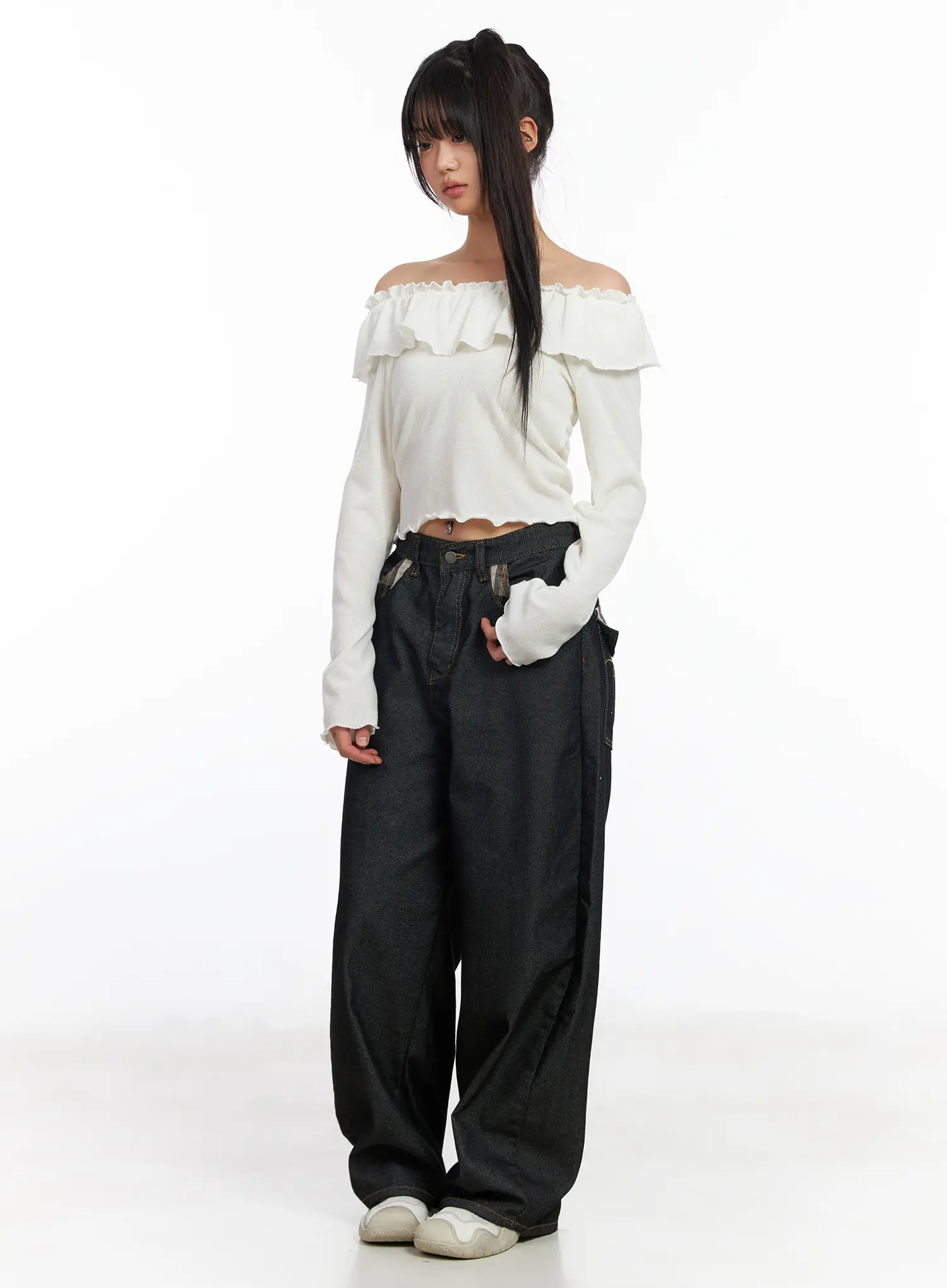 Nora Plaid Accent Wide-Leg Jeans CF506 - Image 13