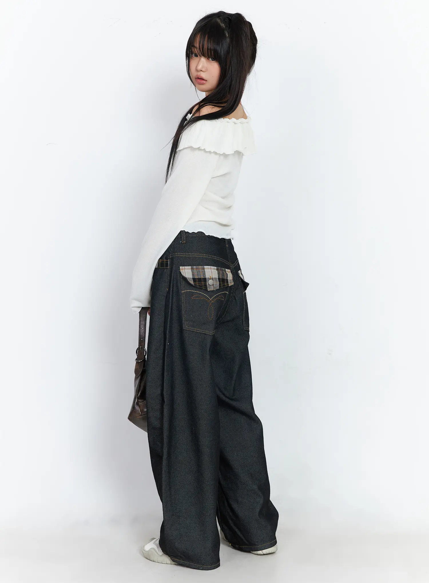 Nora Plaid Accent Wide-Leg Jeans CF506 - Image 16