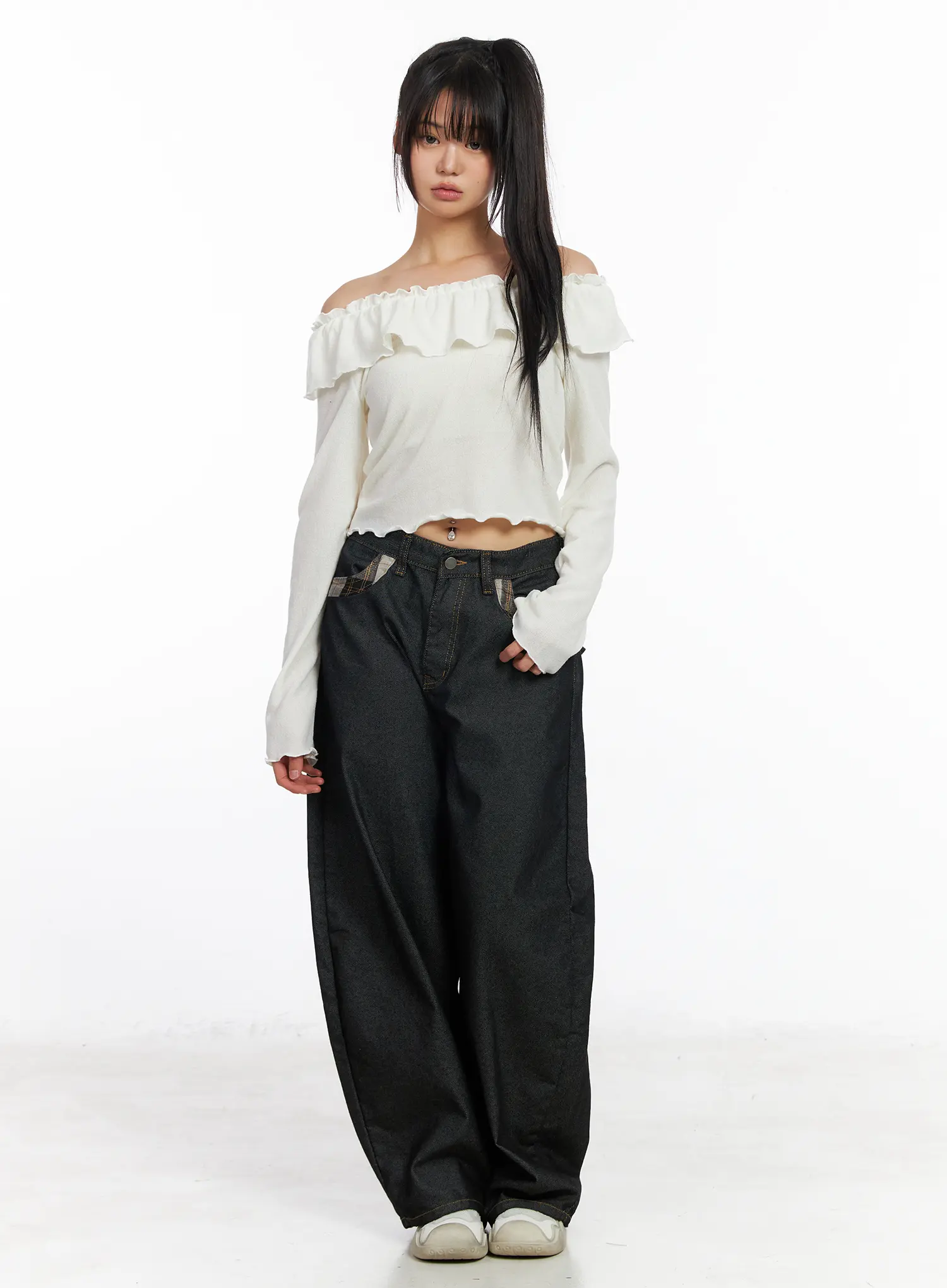 Nora Plaid Accent Wide-Leg Jeans CF506 - Image 4