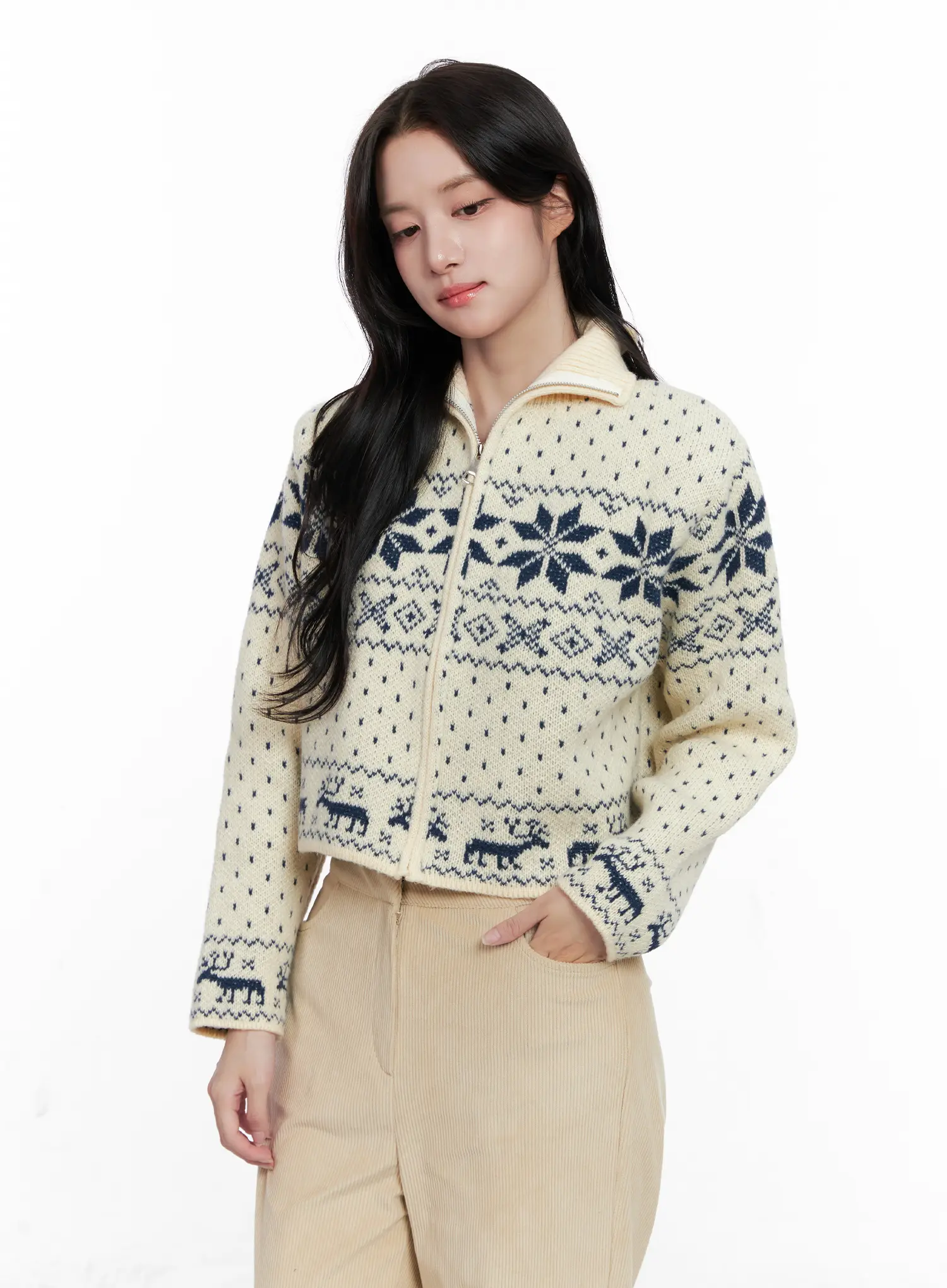 Nordic Zip-Up Knit Cardigan CO524 - Image 10