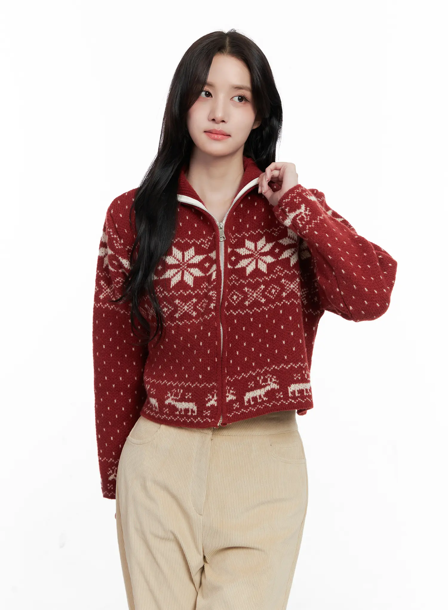 Nordic Zip-Up Knit Cardigan CO524 - Image 2