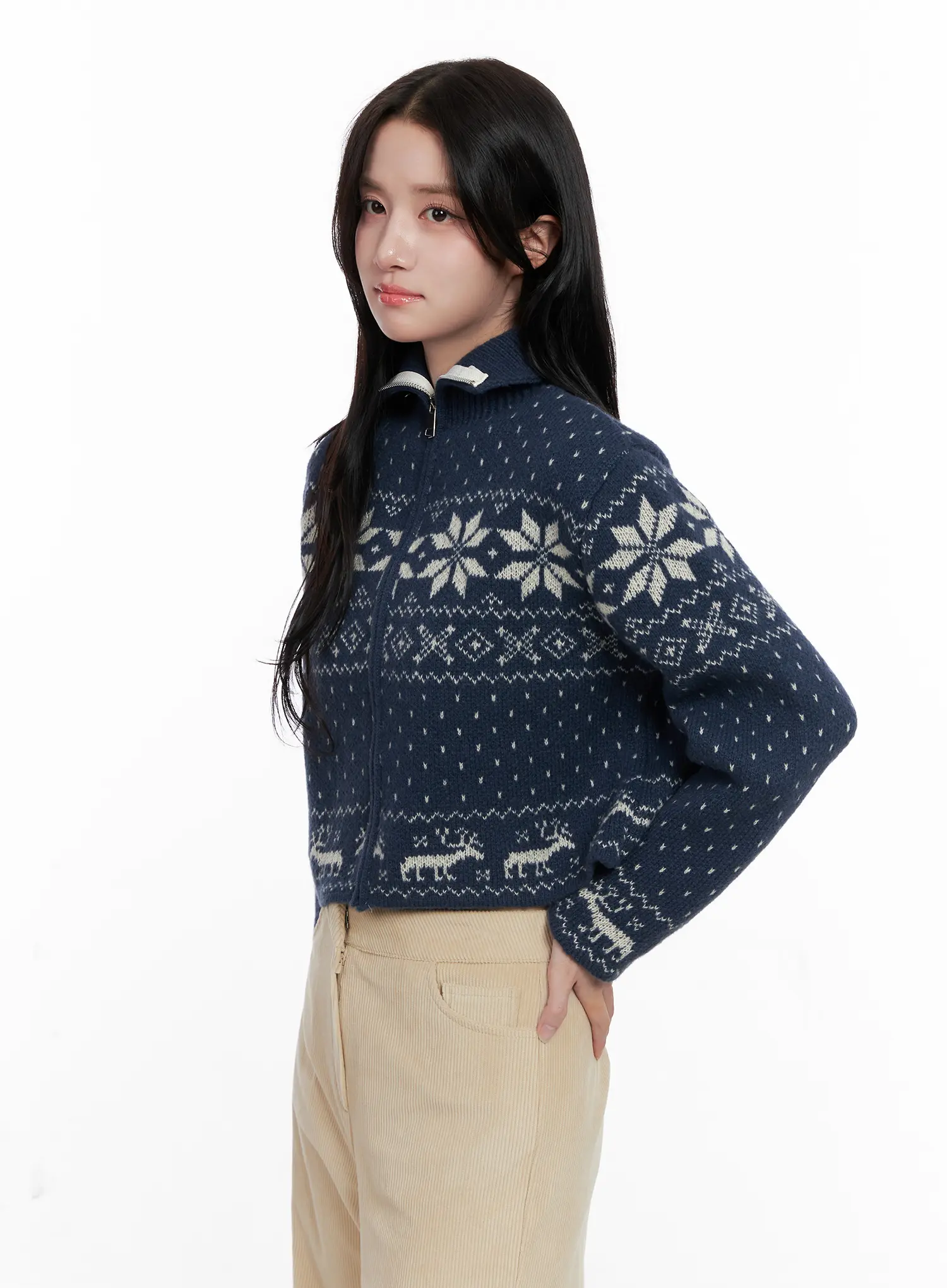 Nordic Zip-Up Knit Cardigan CO524 - Image 6