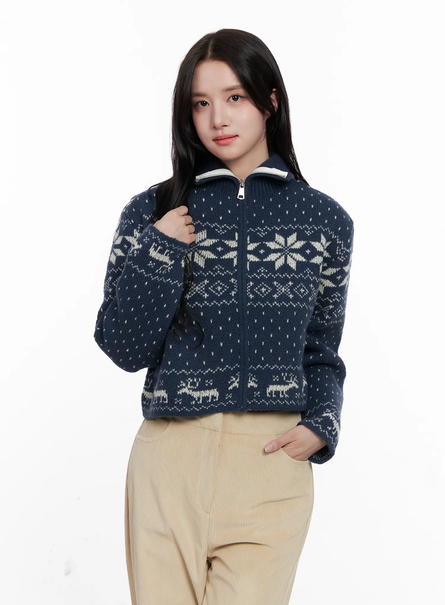 Nordic Zip-Up Knit Cardigan CO524 - Image 8