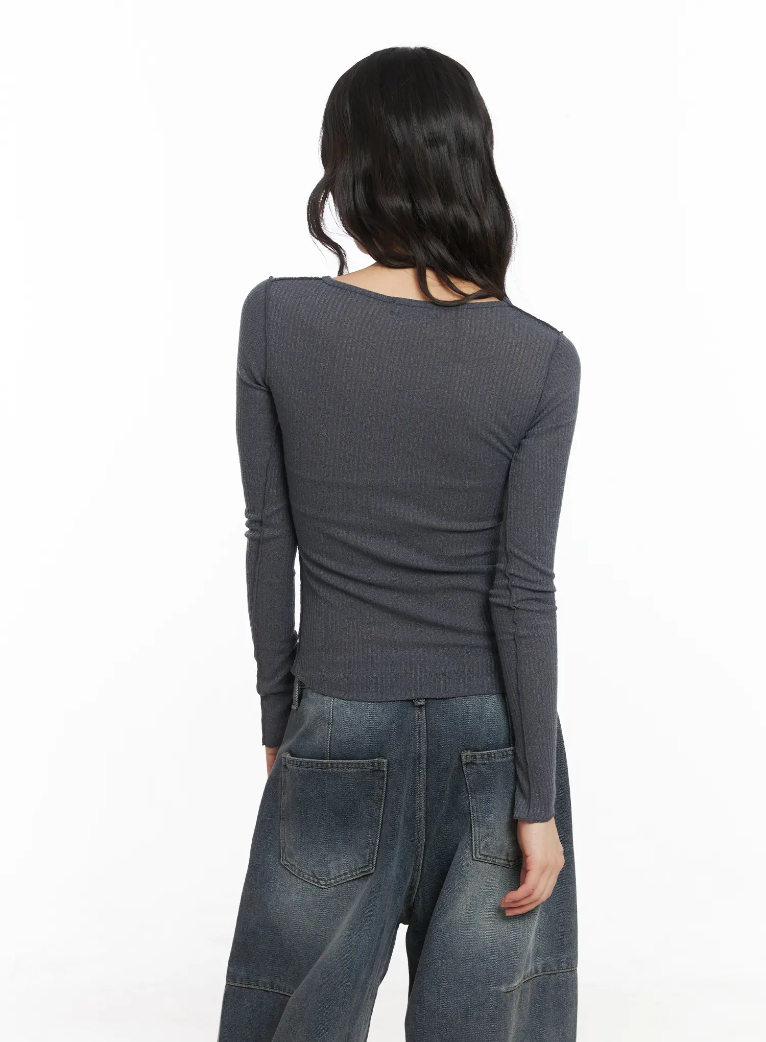 Number Print Ribbed Long Sleeve Tee CJ501 - Image 8