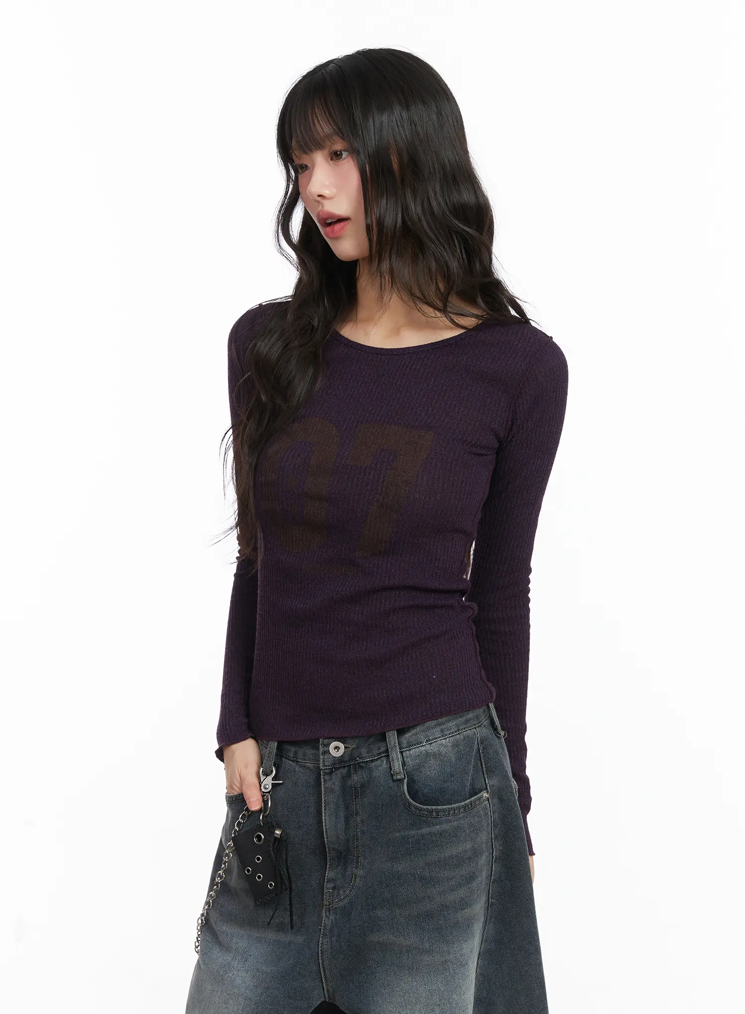 Number Print Ribbed Long Sleeve Tee CJ501 - Image 9