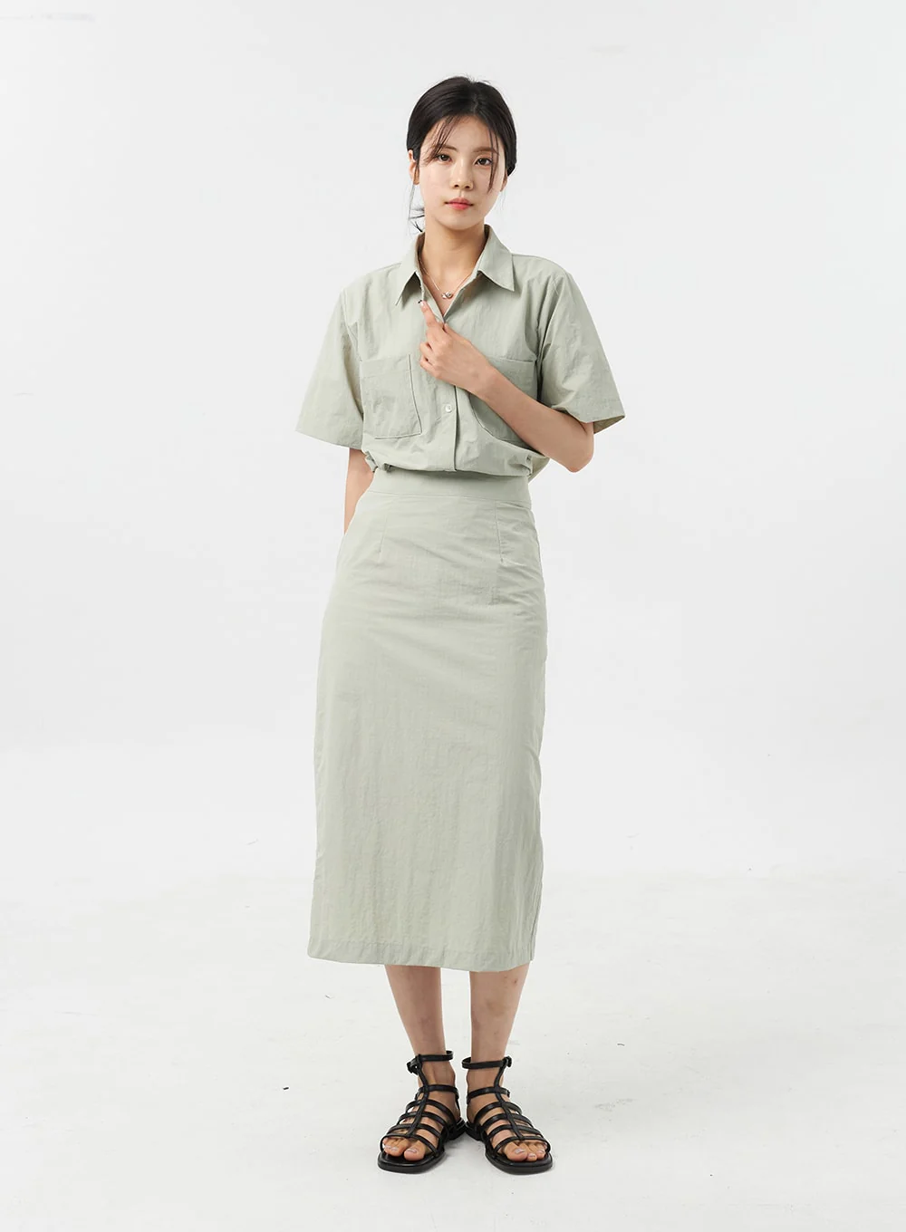 Nylon Midi Skirt OU309 - Image 3