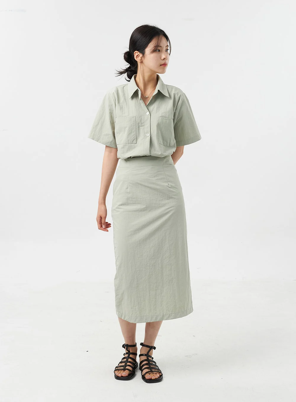 Nylon Midi Skirt OU309 - Image 4