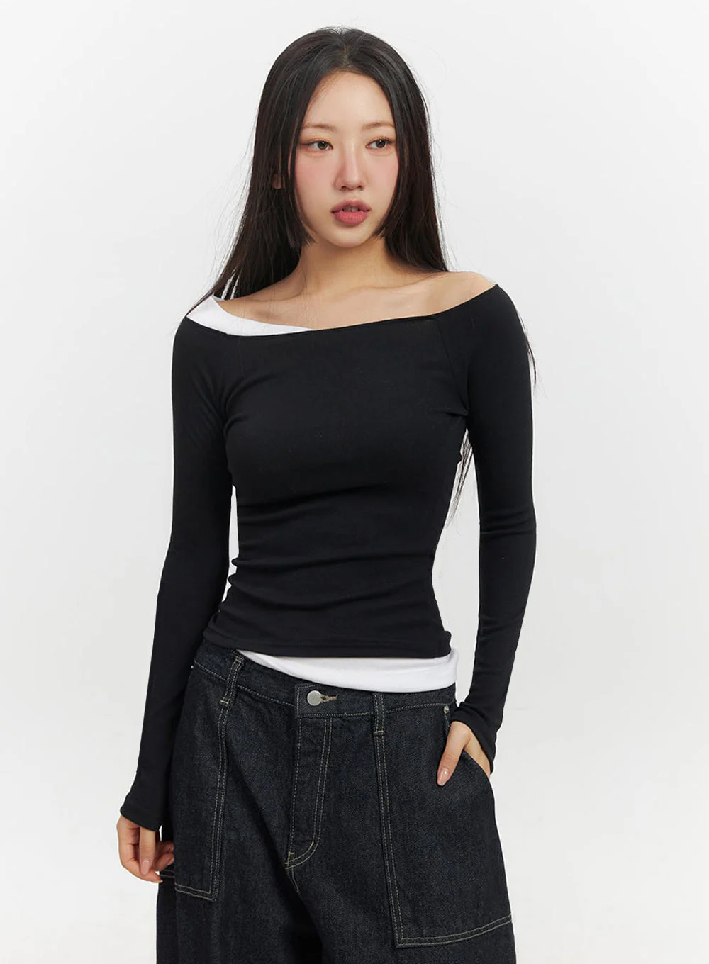 Off-Shoulder Asymmetric Long-Sleeve Top IF510 - Image 15