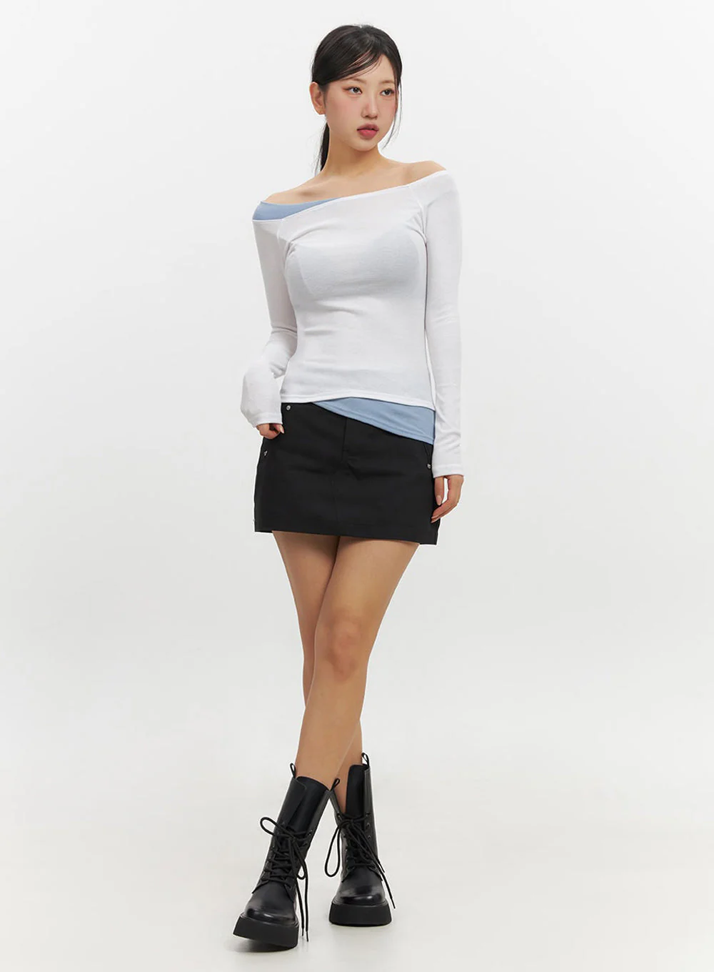 Off-Shoulder Asymmetric Long-Sleeve Top IF510 - Image 3