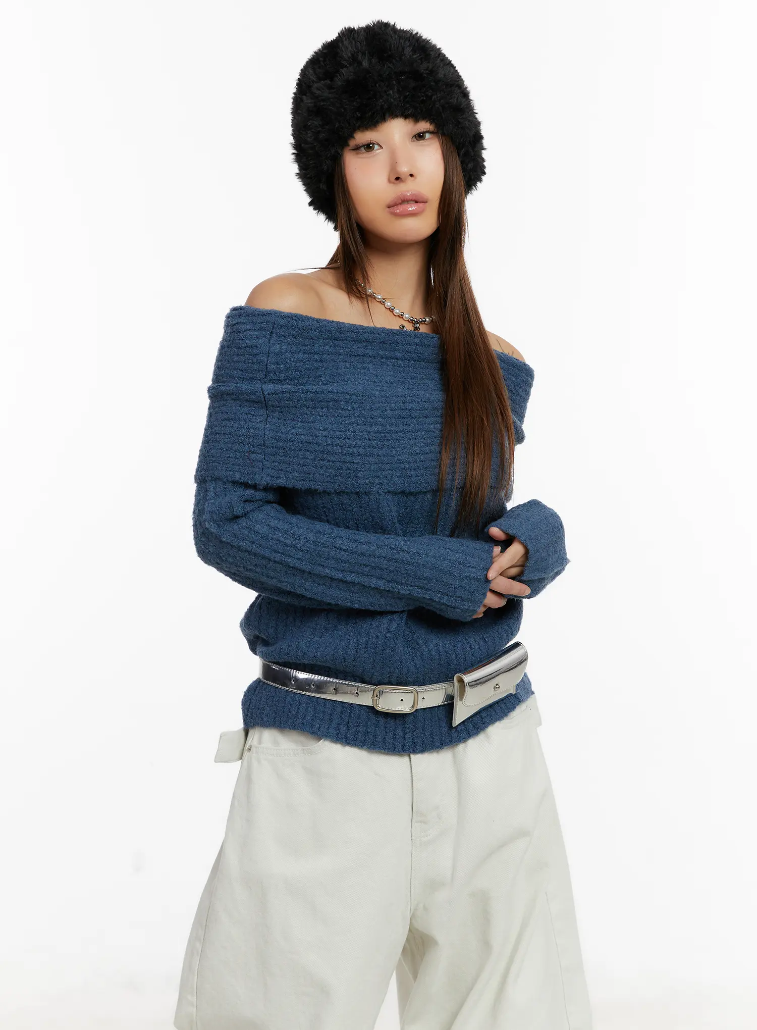 Off-Shoulder Buttery Knit Sweater CD517