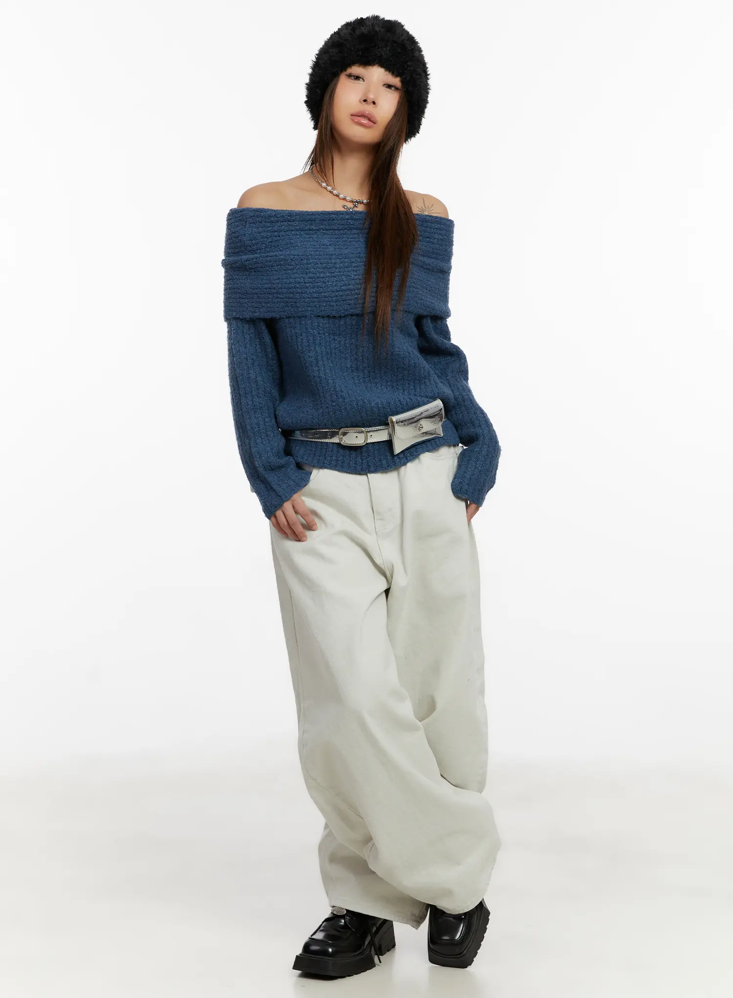 Off-Shoulder Buttery Knit Sweater CD517 - Image 3