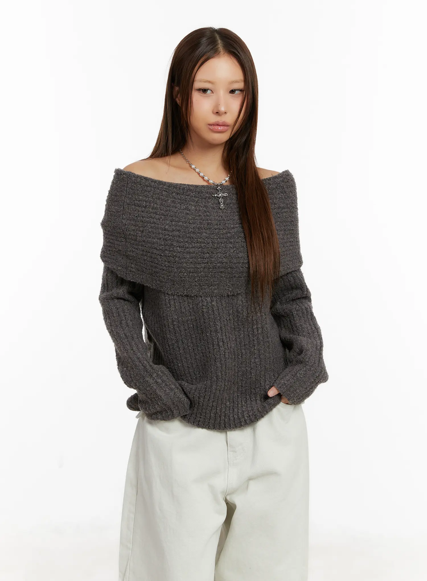 Off-Shoulder Buttery Knit Sweater CD517 - Image 8
