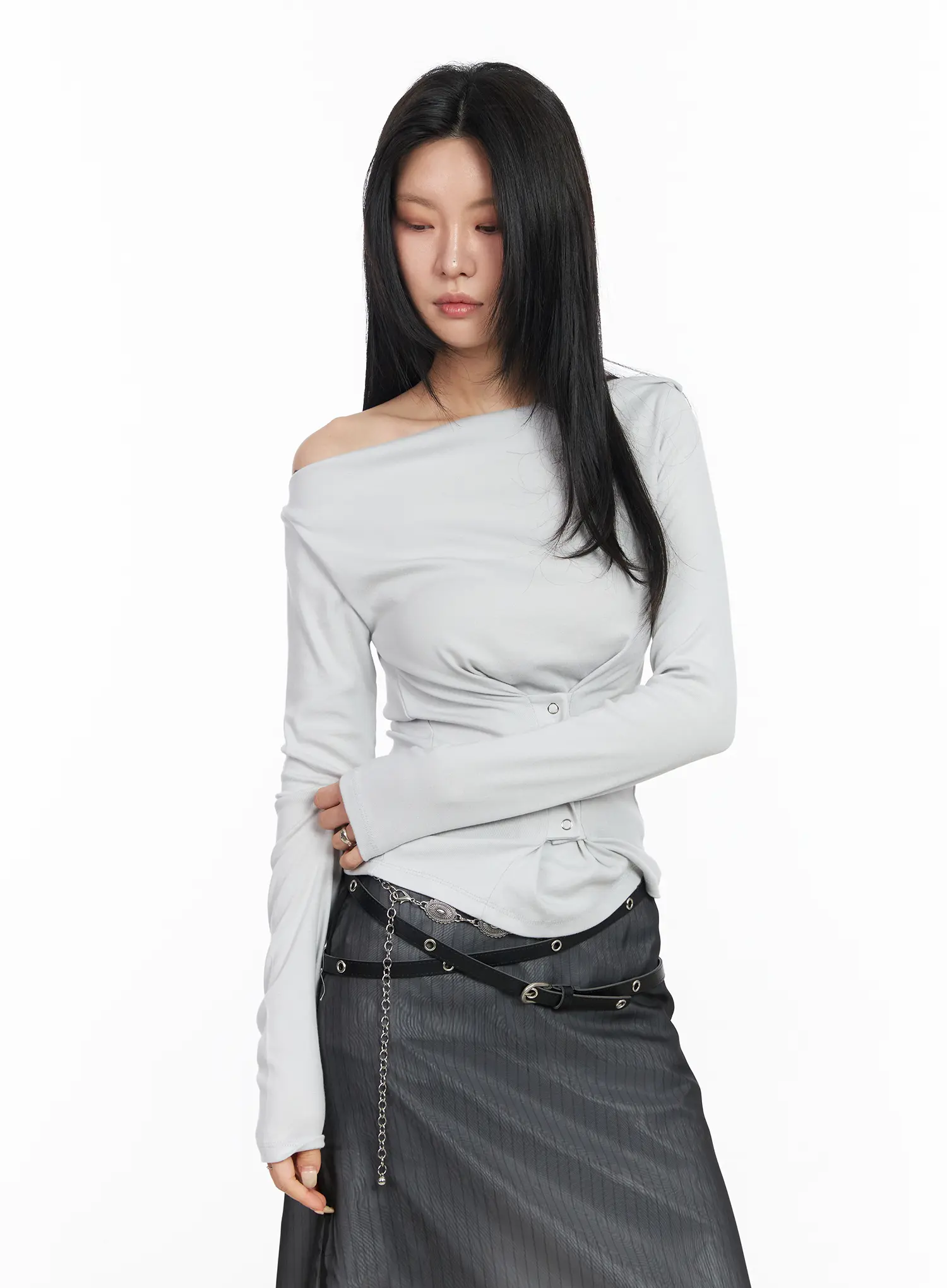 Off-Shoulder Corset Long Sleeve Top CM516 - Image 2