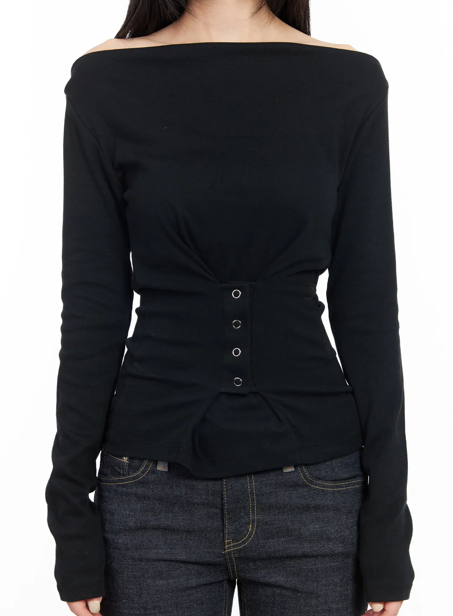 Off-Shoulder Corset Long Sleeve Top CM516 - Image 4