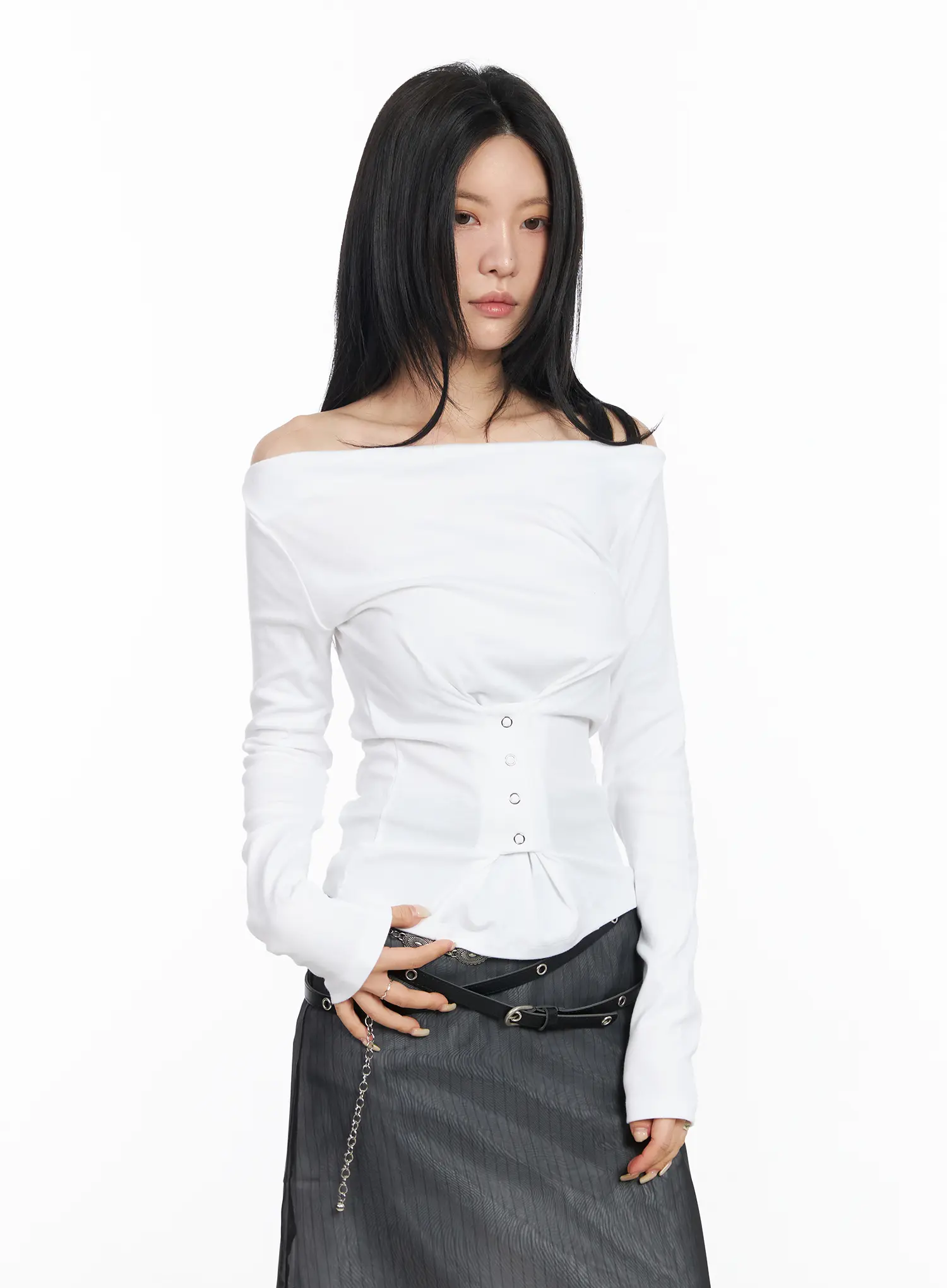 Off-Shoulder Corset Long Sleeve Top CM516 - Image 6