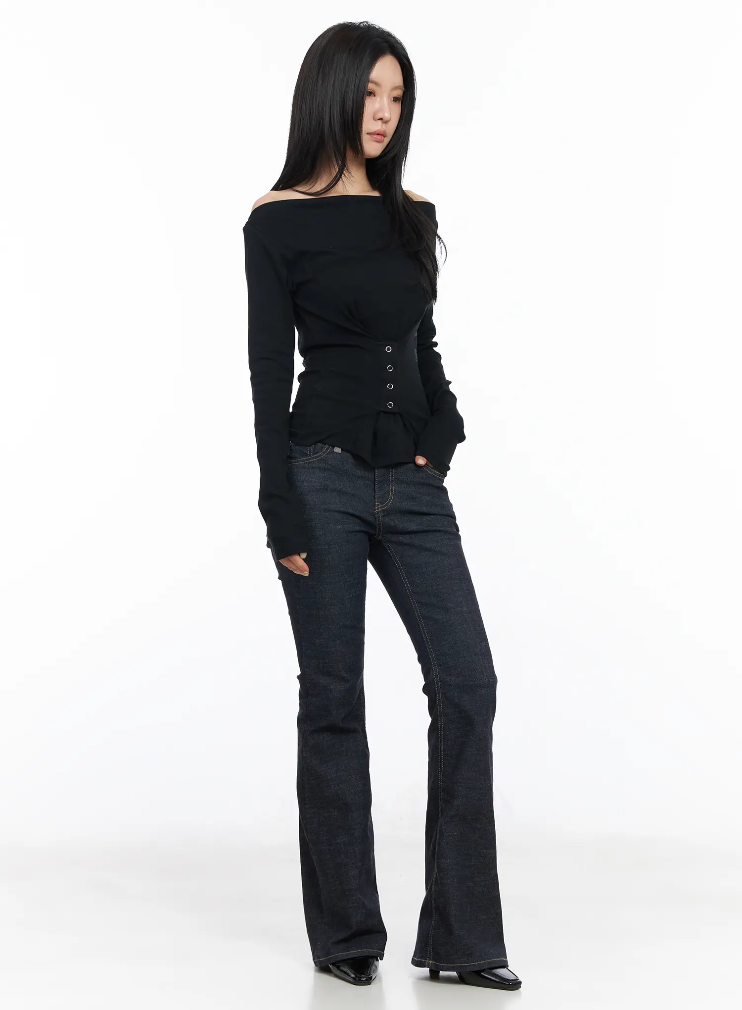 Off-Shoulder Corset Long Sleeve Top CM516 - Image 8