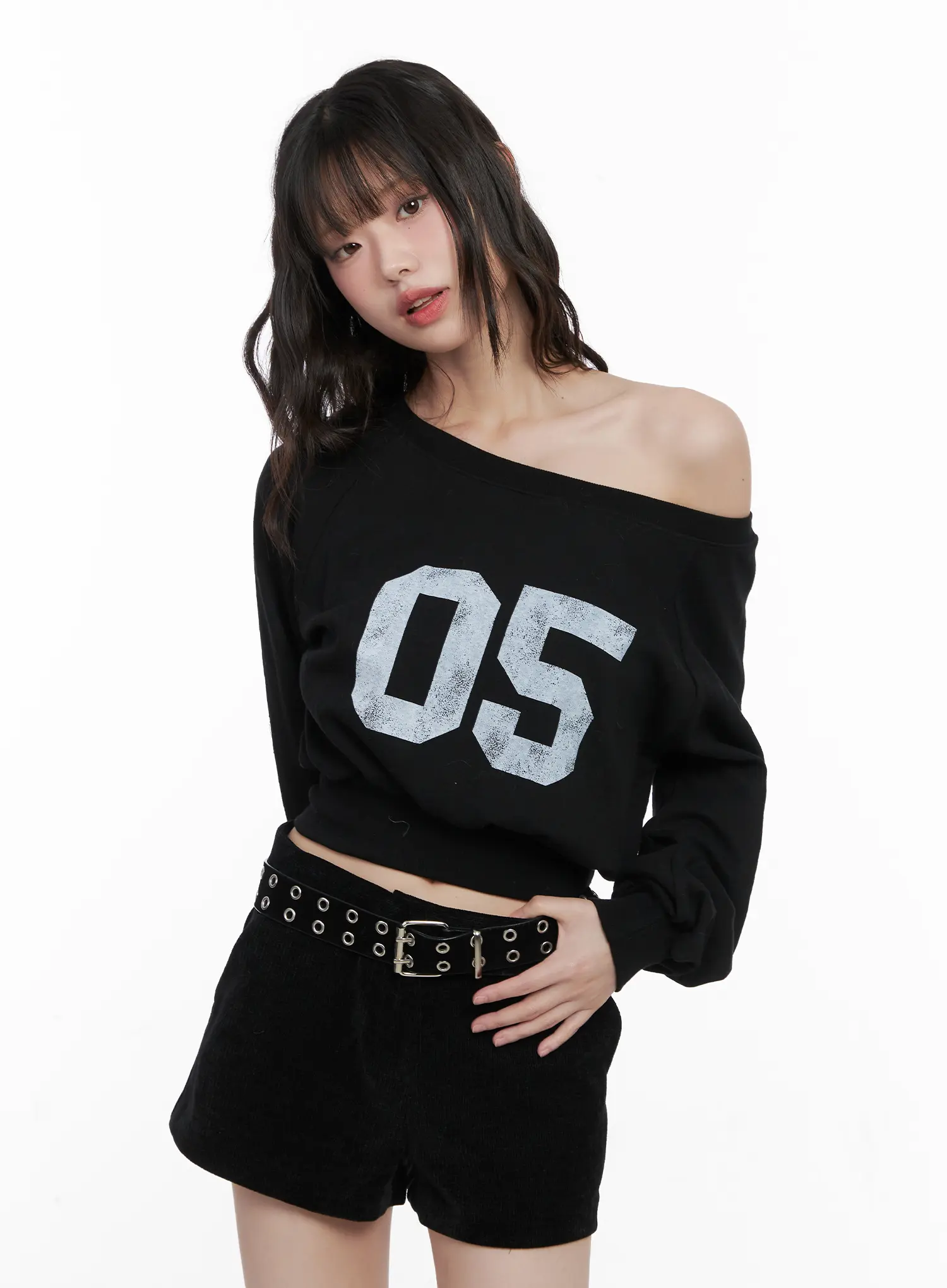 Off-Shoulder Crop Sweatshirt CN510 - Image 2