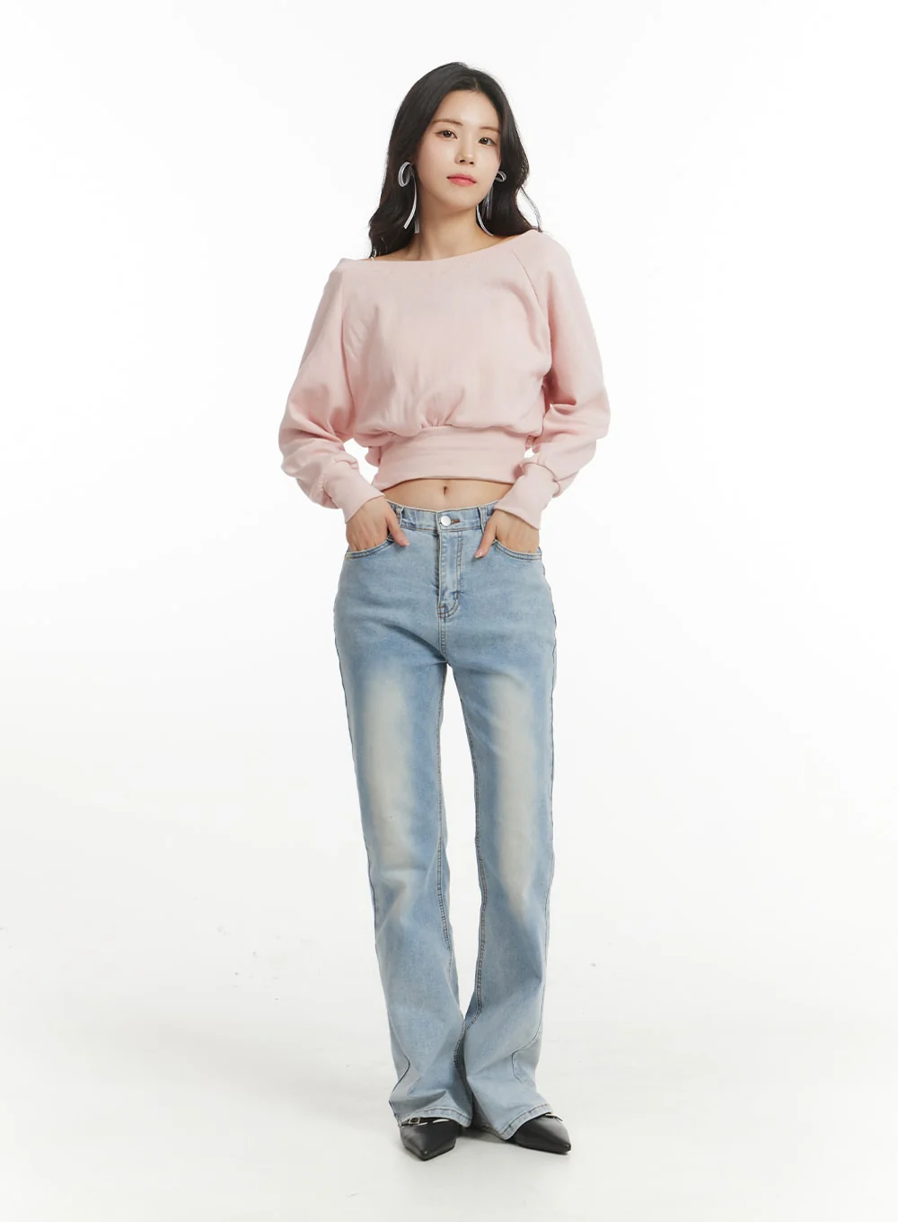Off-Shoulder Crop Sweatshirt OF427 - Image 2