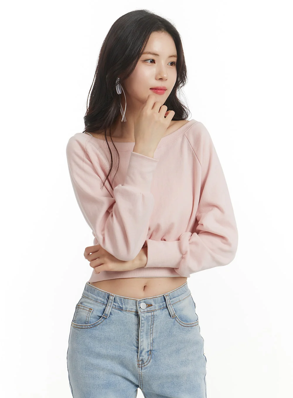 Off-Shoulder Crop Sweatshirt OF427 - Image 3
