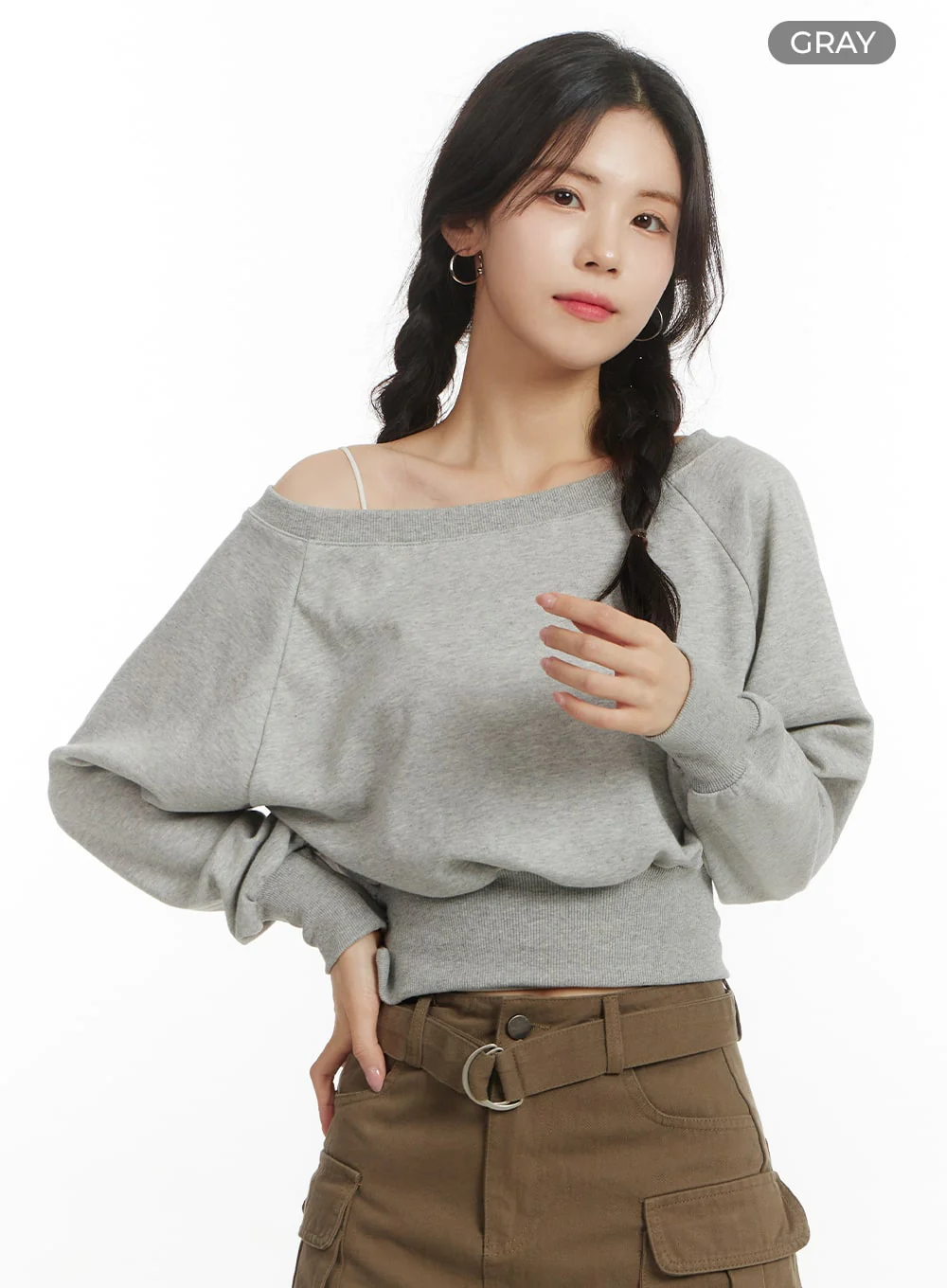 Off-Shoulder Crop Sweatshirt OF427 - Image 8