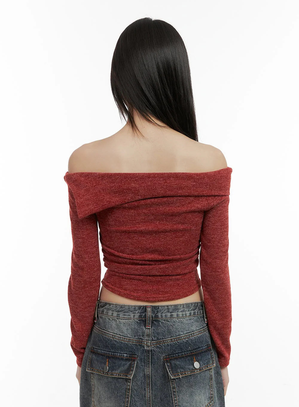 Off-Shoulder Cropped Knit Top CO410 - Image 5