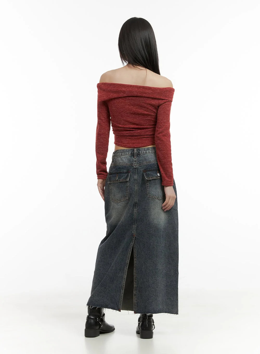 Off-Shoulder Cropped Knit Top CO410 - Image 6