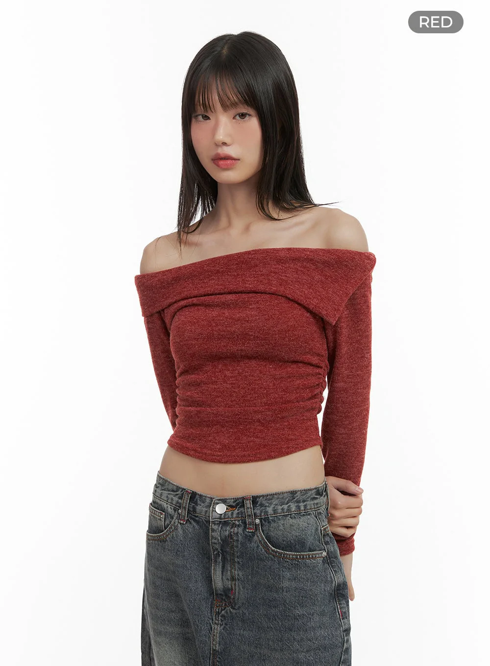 Off-Shoulder Cropped Knit Top CO410 - Image 7