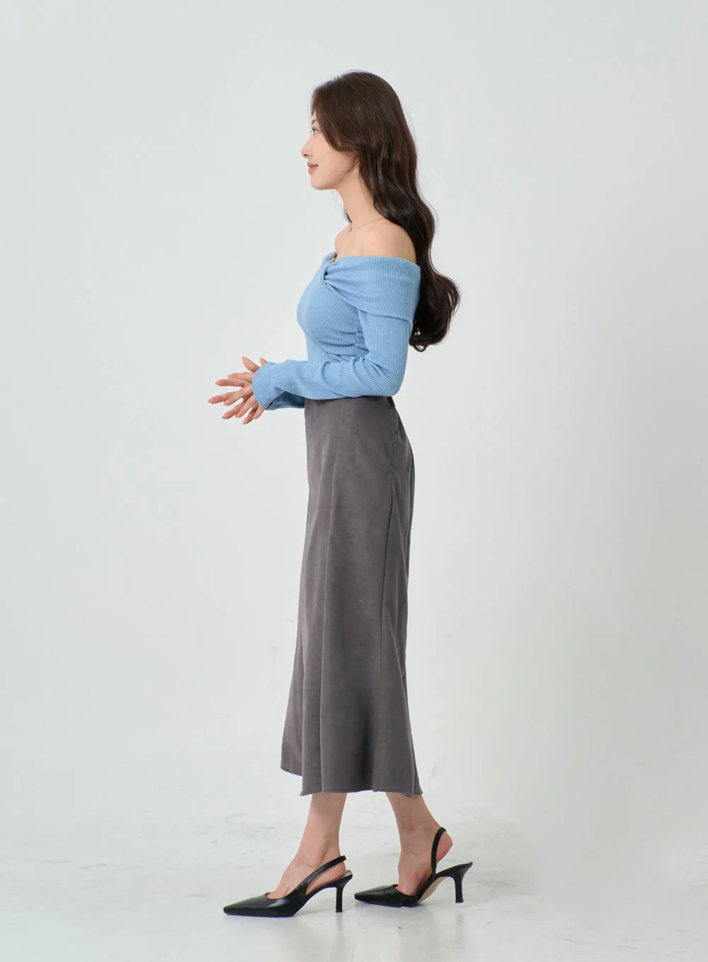 Off-Shoulder Cross Knit Long Sleeve T-Shirt IN07 - Image 11